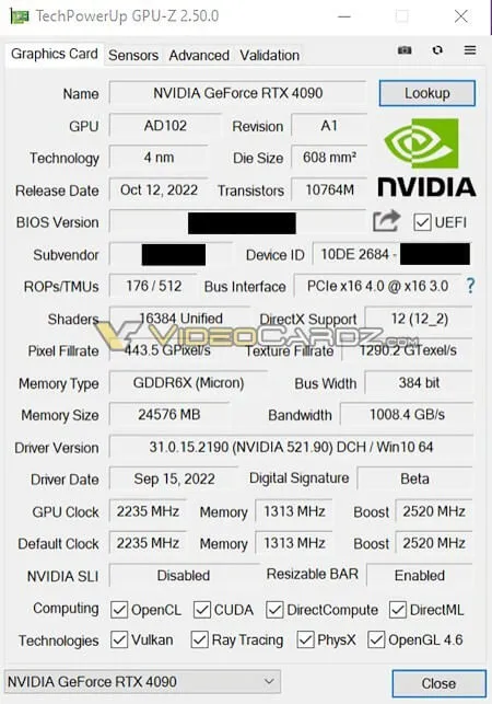 RTX4090显卡跑分泄露,比3090快82%插图1 RTX4090显卡跑分泄露,比3090快82%插图1